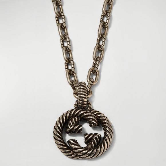 GUCCI Interlocking G Pendant Necklace in Aged Sterling Silver - Picture 1 of 5